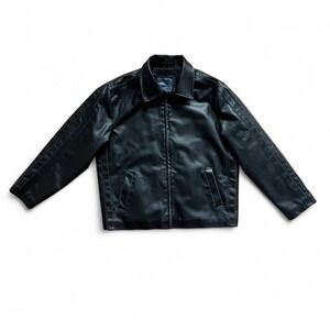 Black Faux Leather Jacket LL Unisex Moto Vegan 90s Y2K Streetwear